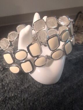 Lia Sophia French Tip Cream and Silver Linked Bracelet